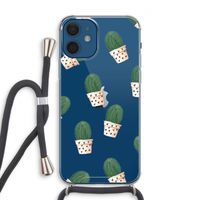Cactusprint roze: iPhone 12 Transparant Hoesje met koord