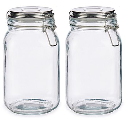 Set van 4x stuks glazen luxe keuken voorraadpotten/voorraadbussen met klepdeksel zilver 1500 ml