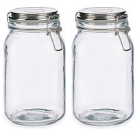 Set van 4x stuks glazen luxe keuken voorraadpotten/voorraadbussen met klepdeksel zilver 1500 ml