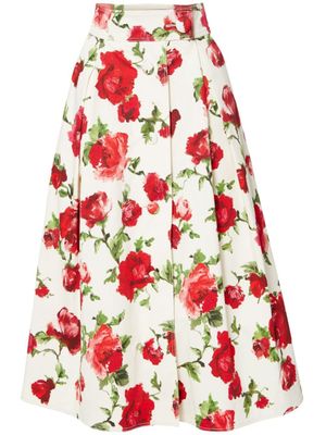 Carolina Herrera jupe trapèze à fleurs imprimées - Blanc