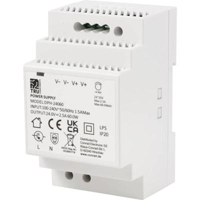 TRU COMPONENTS TC-10580820 DIN-rail netvoeding 24 V/DC 2.5 A 60 W Aantal uitgangen:1 x Inhoud 1 stuk(s)