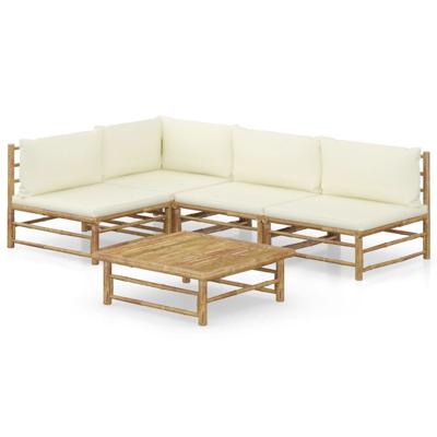 5-delige Loungeset met crèmewitte kussens bamboe