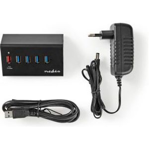 USB-Hub | 5-Poorts | USB 3.0 met Externe Voeding | QC3.0 Oplaadpoort | 5 Gbps | Aluminium