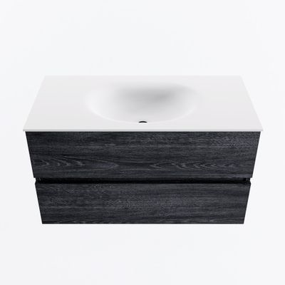 MONDIAZ VICA 90cm badmeubel onderkast Antracite 2 lades. Wastafel MOON midden 1 kraangat, kleur Talc.