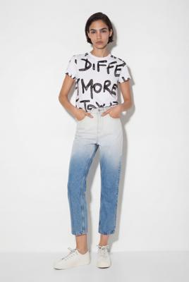 Straight fit cropped jeans met kleurverloop - BLUE - 42