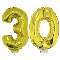 30 jaar leeftijd feestartikelen - versiering cijfers - ballonnen op stokje - van 41 cm - goud