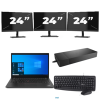 Lenovo ThinkPad T14s - Intel Core i7-10e Generatie - 14 inch - 32GB RAM - 256GB SSD - Windows 11 Home + 3x 24 inch Monitor