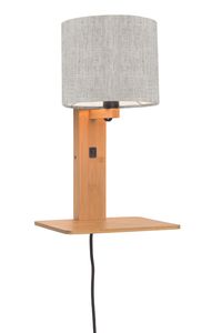GOOD&MOJO Wandlamp 'Andes' Bamboe en Eco linnen, Met plank, kleur Beige/Naturel