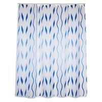 MSV Douchegordijn met ringen - wit/blauw - golven print - Polyester - 180 x 200 cm - wasbaar - Douchegordijnen