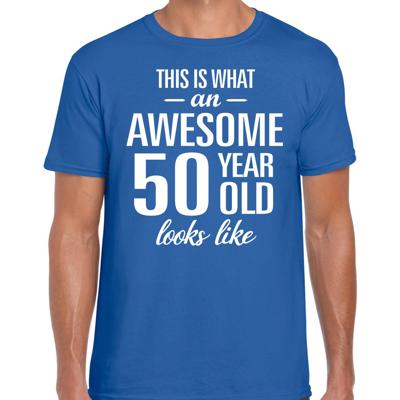 Awesome 50 year - geweldige 50 jaar cadeau t-shirt - blauw - voor heren - Verjaardag cadeau