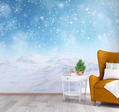 Fotowand woonkamer Sneeuwvlokken op een blauw landschap