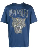 Roberto Cavalli t-shirt en coton à imprimé Panther - Bleu