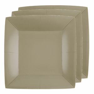 20x Stuks feest diner bordjes papier/karton vierkant - taupe - 23cm