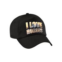 I love horses / witte paarden - op het strand - petje - baseballcap - zwart - voor volwassenen