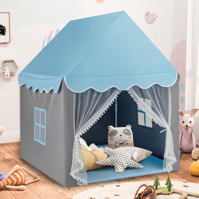 Kinderspeelhuis met Sterrenverlichting Kindertent met Raam en Mat Speeltent met Gordijn Kinderkasteel voor Jongens en Meisjes Blauw