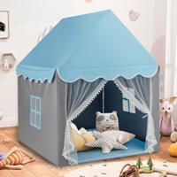 Kinderspeelhuis met Sterrenverlichting Kindertent met Raam en Mat Speeltent met Gordijn Kinderkasteel voor Jongens en Meisjes Blauw