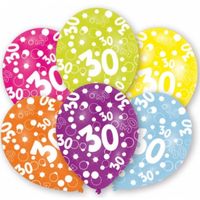 6x stuks feest ballonnen kleuren 30 jaar verjaardag   - - thumbnail