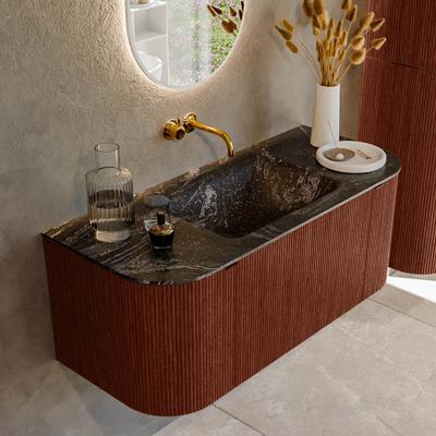 Badmeubel Mondiaz Kurve-Dlux | 110 cm cm | Meubelkleur Ruby | Wastafelkleur Lava | Solid surface | Wasbak midden spoelbak | Zonder kraangat(en)