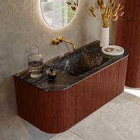 Badmeubel Mondiaz Kurve-Dlux | 110 cm cm | Meubelkleur Ruby | Wastafelkleur Lava | Solid surface | Wasbak midden spoelbak | Zonder kraangat(en)