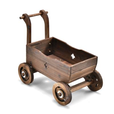 Bloemenwagen van Hout Plantenwagen met Wielen en Handgreep Plantenbak met Afvoergat Plantenpot Bolderkar Bruin