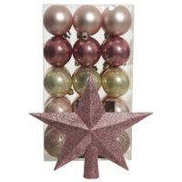 Kerstballen 30x st - roze/champagne- 6 cm - met ster piek oudroze- kunststof - thumbnail