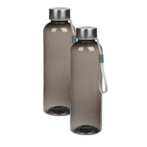 Waterfles met RVS schroefdop en nylon polslus - 2x - grijs - 550 ml - Sportfles - Bidon