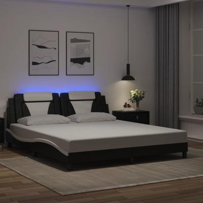 Bedframe met LED-verlichting kunstleer zwart en wit 180x200 cm