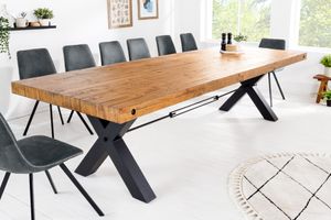 Massief houten eettafel THOR 300cm vintage bruin grenen gerecycled industrieel design ijzeren X-frame - 43380