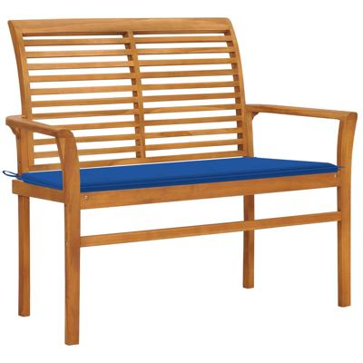 Tuinbank met koningsblauw kussen 112 cm massief teakhout