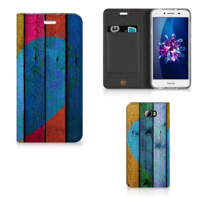 Huawei Y5 2 | Y6 Compact Book | Wallet Case | Wood Heart - Cadeau voor je Vriend