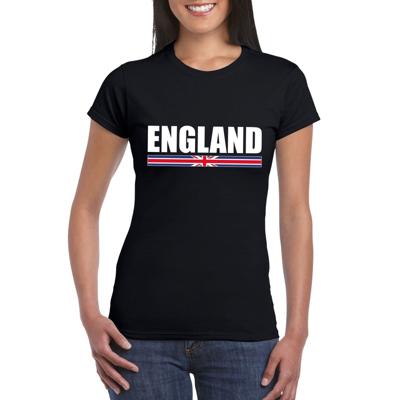 Engeland supporters kleding t-shirt - voor dames - zwart - met vlag kleuren print - korte mouwen