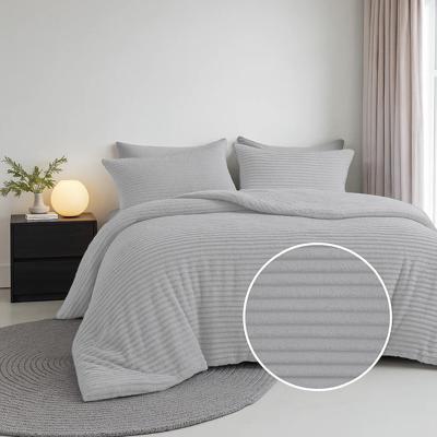 Dekbedovertrek Teddy Rib - Licht Grijs - Eenpersoons (140x200 Cm) - Grijs Microvezel Teddy - Strepen - Fresh And Co - Dekbed-Discounter.nl
