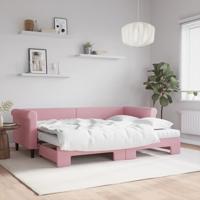 Slaapbank onderschuifbed en matrassen 80x200 cm fluweel roze