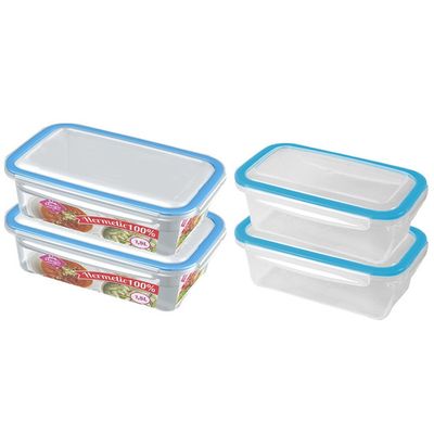 4x Voorraad/vershoudbakjes 0,75 en 1,5 liter transparant/blauw