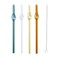 Herbruikbare rietjes Ananas - 4x stuks - glas - met borsteltje - 20 cm