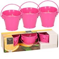 Citronella kaarsen - in zink potje - set 6x - roze - 5 branduren - thumbnail