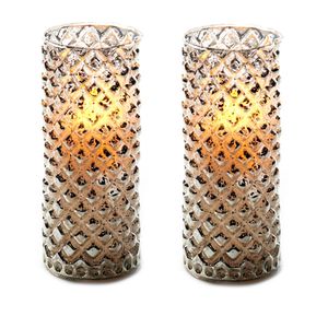 2x stuks luxe led kaarsen in zilver glas D7,5 x H17,5 cm