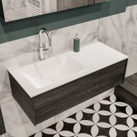 Mondiaz Lush Cloud badmeubel eiken donker bruin 100 cm 1 lade solid surface enkele spoelbak links 1 kraangat