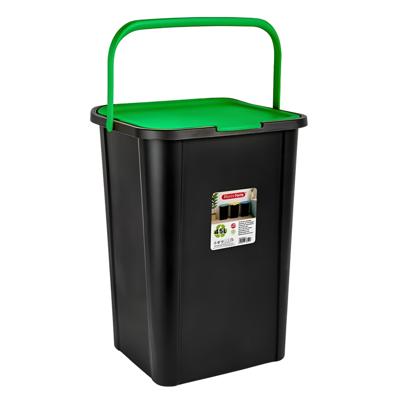Plasticforte Recycling afvalbak - zwart/groen - 45 Liter - afsluitbaar - 34 x 40 x 54 cm