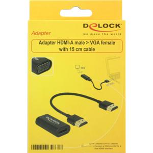 DeLOCK 0.15m, HDMI/VGA 0,15 m VGA (D-Sub) Zwart