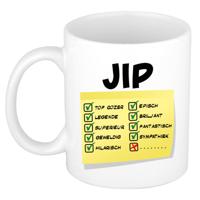 Naam mok Jip - wit - top gozer - keramiek - 300 ml - cadeau collega beker Naam mok Jip - wit - top gozer - keramiek - 300 ml - cadeau collega beker