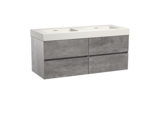 Storke Edge zwevend badmeubel 130 x 52 cm beton donkergrijs met Mata High dubbele wastafel in mat witte solid surface