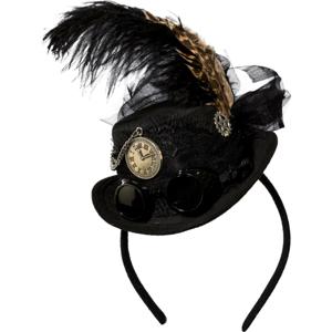 Halloween mini hoed Steampunk thema - op diadeem/haarband - zwart - one size - meisjes/dames