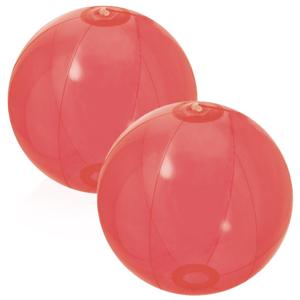 Opblaasbare strandbal plastic - 2x stuks - transparant rood - D28 cm - Strand buiten zwembad speelgo