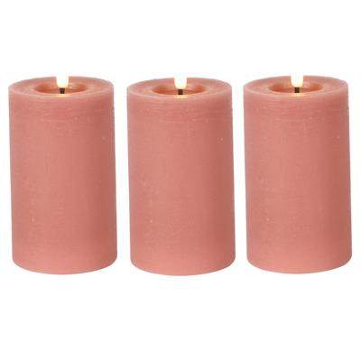 Countryfield LED kaars/stompkaars - 3x - roze - D7,5 x H12,5 cm - timer