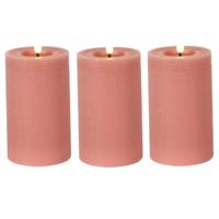 Countryfield LED kaars/stompkaars - 3x - roze - D7,5 x H12,5 cm - timer