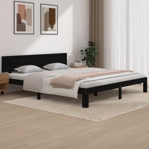 Bedframe massief hout zwart 180x200 cm 6FT Super King