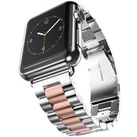 Bandje geschikt voor Apple Watch 42/44MM - Maat One Size - Metalen band - Polsband - Vlindersluiting - Metaal - Zilver/Rose Goud - thumbnail