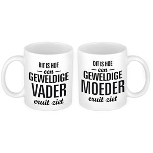 Dit is hoe een geweldige vader en moeder eruit ziet mok - Cadeau beker set voor Papa en Mama