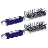 Haarborstel Hairmaster - 2x - zilver met blauw handvat - 23 x 4 cm - kunststof - heren/dames/kindere